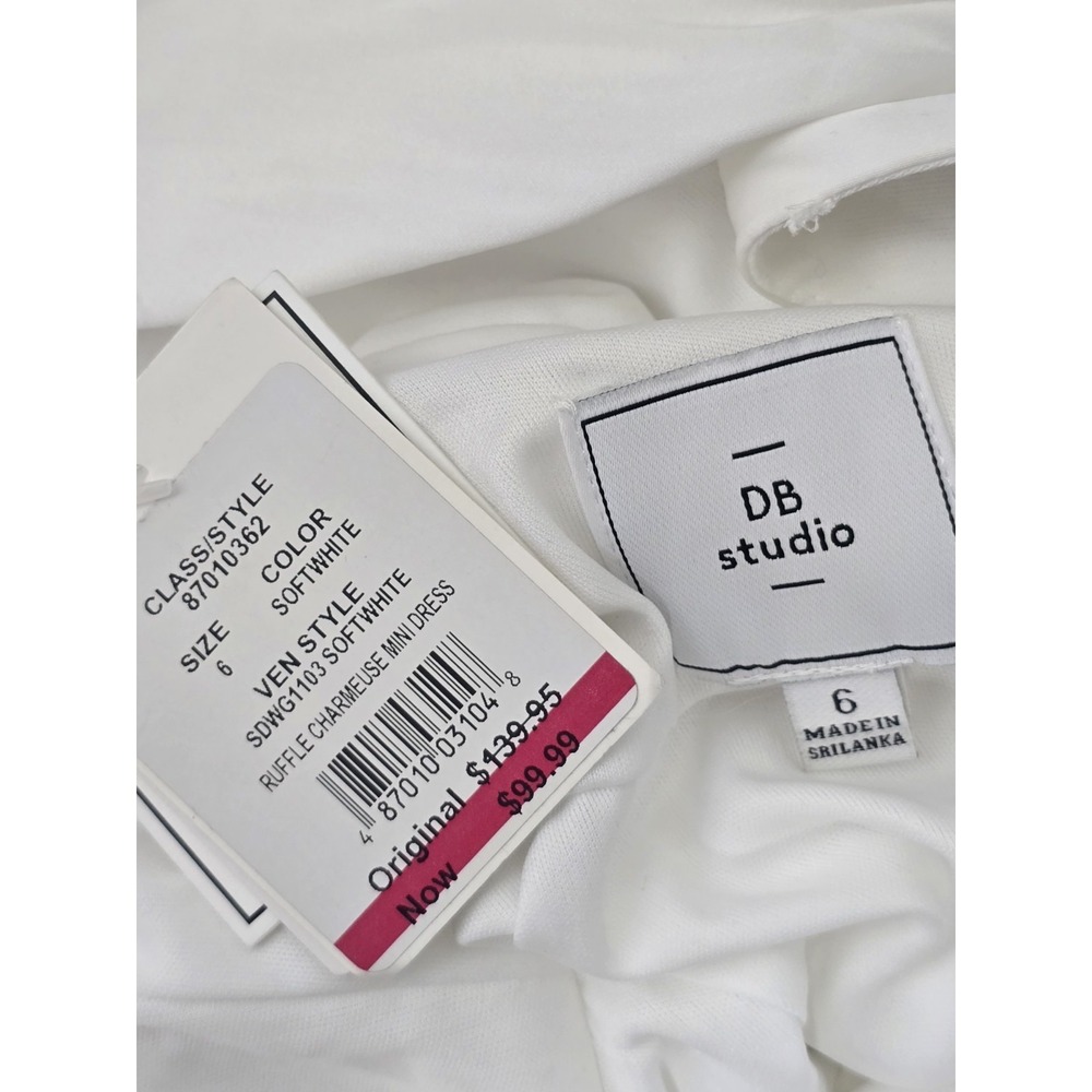Davids Bridal Studio Soft Pearl White Ruffle Charmeuse Mini Dress New Size 6 - Picture 6 of 12